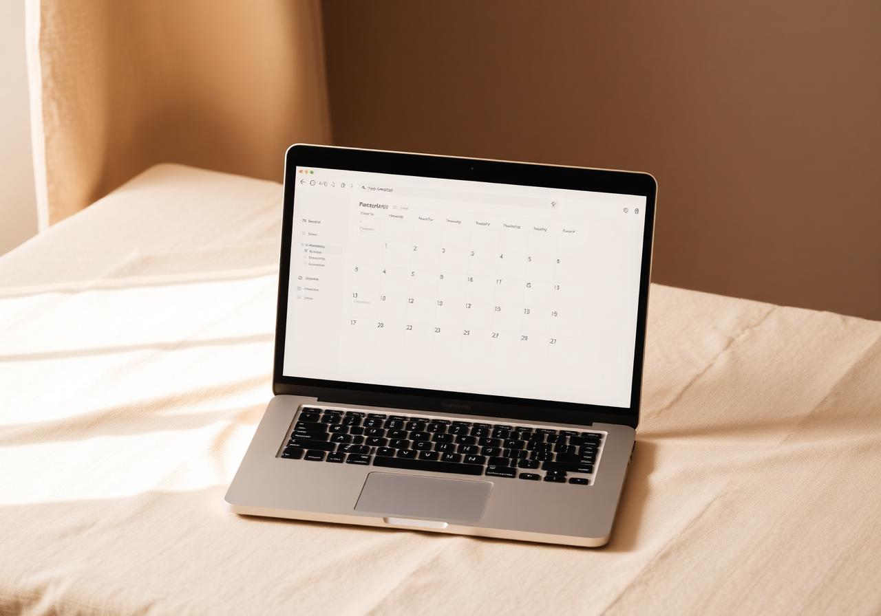 Calendar on a laptop, neutral workspace